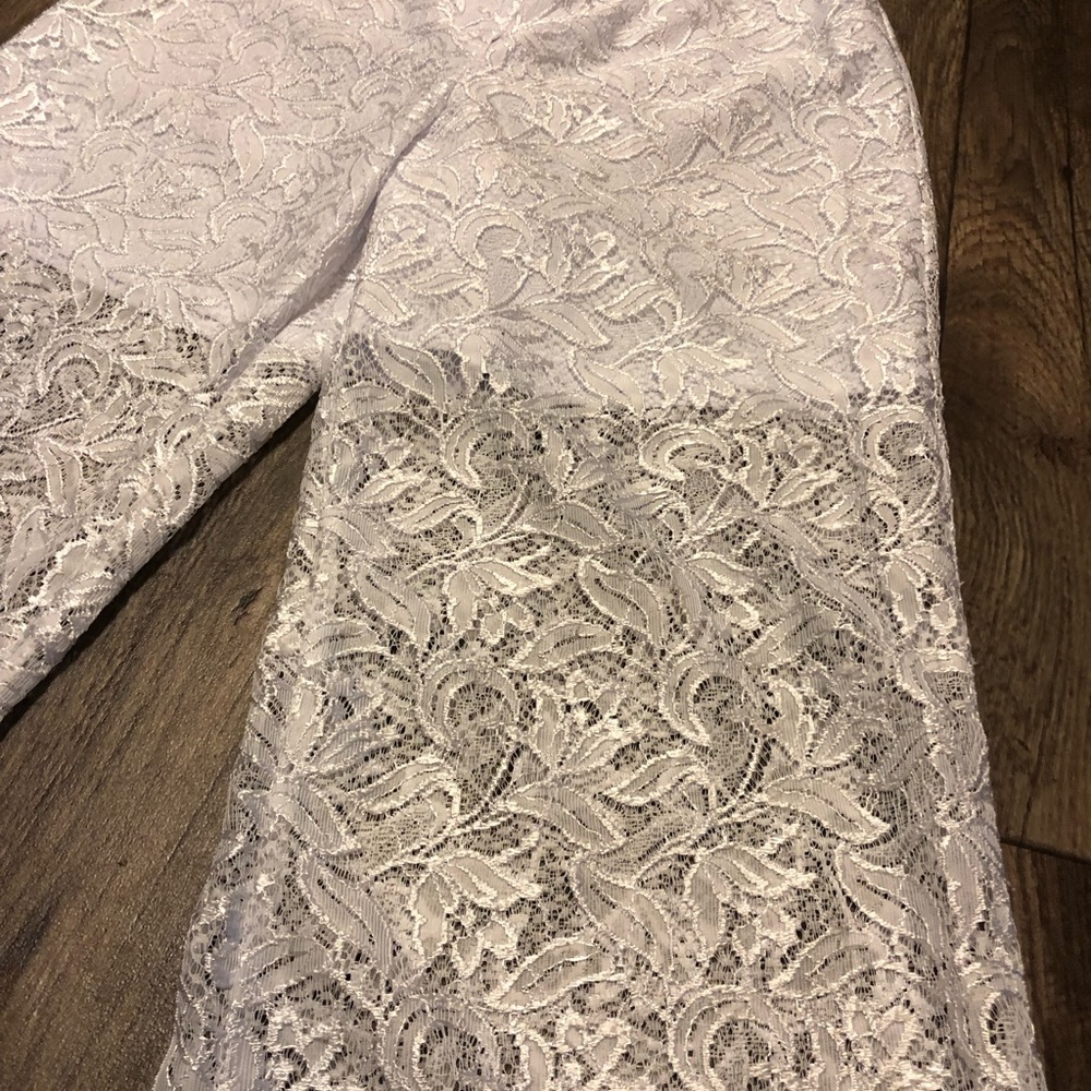 White Lace Wide Leg Dress Pants | Sheer Lace Elegant Bridal Resort Slacks | 5/6 - Picture 4 of 7